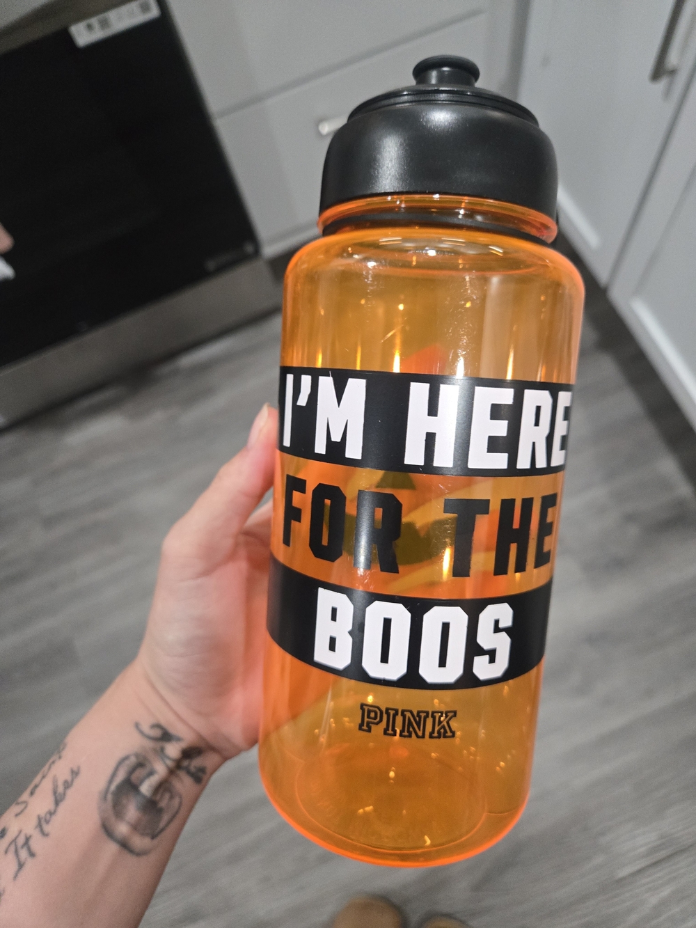 PINK Victoria's Secret Orange 'I'm Here For The Boos' Water Bottle